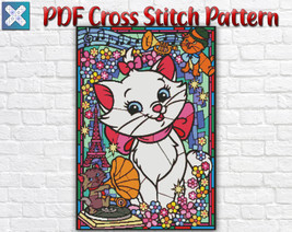 The Aristocats Cross Stitch Pattern, Stained Glass Marie Cat Cross Stitc... - $5.00