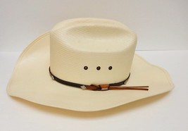 Stetson 8X Hat Shantung Western Panama Cowboy Leather Band Logo Bar 6 3/4 54 - £63.00 GBP
