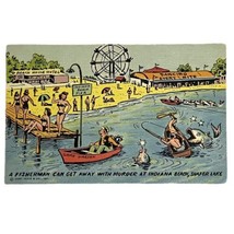Monticello IN Indiana Beach Shafer Lake Fishing Vtg Comic Postcard Curt Teich - $6.62