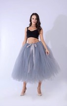Gray Puffy Tulle Midi Skirt Women Plus Size Drawstring Long Tulle Skirt image 10