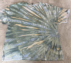 Gildan Men’s Light Green Blue Yellow Sunburst Ice Tie Dye Short Sleeve Shirt XXL - £19.22 GBP