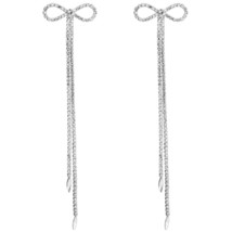Black White Rhinestone Bow Knot Long Chain Dangle Earrings for Women Fashion Jew - £14.46 GBP