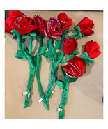 10 Oversized Long Stem Plush Roses Valentine&#39;s 32&quot; Iridescent Wired Red ... - $74.25