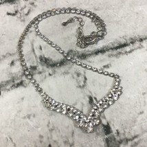 Rhinestone Necklace Silver-Tone V Shaped Statement Costume Jewelry - £15.48 GBP