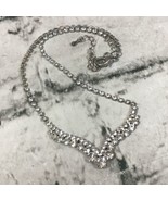 Rhinestone Necklace Silver-Tone V Shaped Statement Costume Jewelry - £15.49 GBP