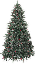 7&#39; Artificial Christmas Tree Snow Flocked 1390 Tips Pine Decoration with Red ... - £104.73 GBP