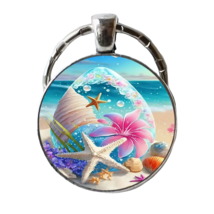 Metal Round Key Chain Key Ring - New - Starfish - £12.01 GBP