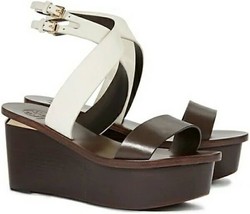 TORY BURCH mino wood 7 leather platforms heels shoes brown white designer wedges - £150.28 GBP