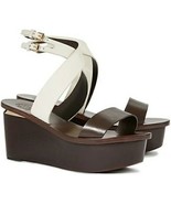 TORY BURCH mino wood 7 leather platforms heels shoes brown white designe... - £150.56 GBP