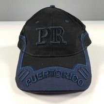 Puerto Rico Hat Black Blue Embroidered Spellout Loud Curved Brim Strapback - $9.49