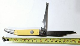 Vintage Imperial USA Pocket Fish Knife Yellow Scales &amp; Crown - $23.38