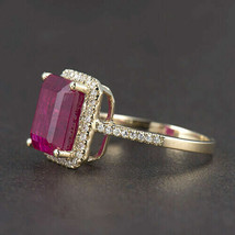 14K Gold Plated Silver 4CT Emerald Simulated Ruby &amp; Diamond Halo Engagement Ring - £53.66 GBP