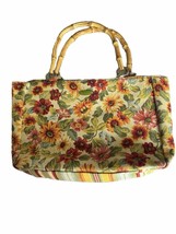 Longaberger Homestead Purse with Bamboo Handles Sunflower Stripe Lined - £18.65 GBP