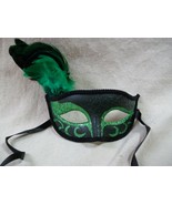Green Glitter Eye Mask Feathers Masquerade Ball Venetian Wicked Witch Po... - €12,86 EUR