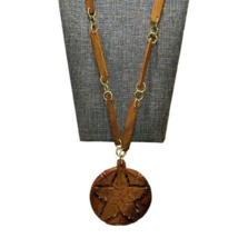 Olive Wooden Links Pendant Necklace Hand Carved Star BOHO Tribal Jewelry... - £9.06 GBP