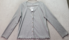 Rebellious One Blouse Top Womens 1X Gray Ribbed Cotton Long Sleeve Button Front - £14.50 GBP