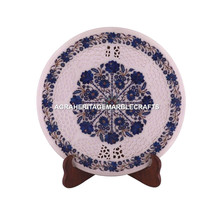 15&quot; Round Marble Coffee Cafe Grill Work Table Lapis Inlay Design Home Decor M076 - £330.12 GBP