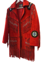 Women Western Wear Cowgirl Red Suede Leather Fringes Beaded Jacket WJ126 - $149.00