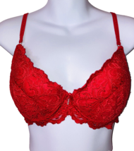Smart &amp; Sexy Women&#39;s Lace Sexy Push Up Unlined Underwire Bra Red 34C Charm Bow - £13.44 GBP