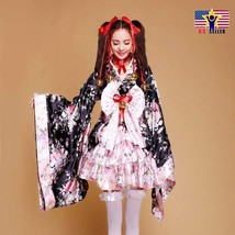 Sakura Kimono Lolita Maid Uniform Outfit Cosplay Costume Halloween Party Dress - £26.43 GBP+