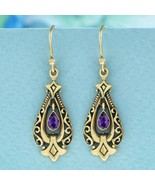 Natural Amethyst Vintage Style Drop Earrings in 9K Yellow Gold - £718.52 GBP