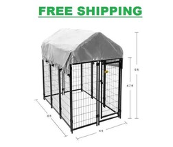 Black Welded Wire Outdoor Dog Kennel Pen 6L x 4W x 6H Covered Pet Cage N... - $388.99