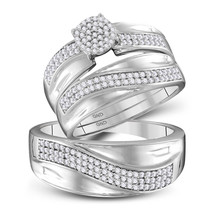 10k White Gold His Hers Round Diamond Cluster Matching Bridal Wedding Set 1/2 - £855.07 GBP