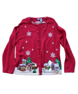 Vintage Ugly Christmas Sweater Snowy Main Street Downtown Cardigan L - €17,03 EUR