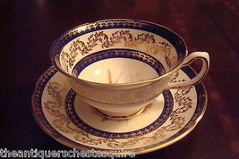 Royal Grafton England cup &amp; saucer, blue, gold &amp; purple flowers [91] - £42.64 GBP