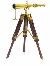 Antique marine Brass Nautical Spyglass Telescope On Wooden Tripod Stand ... - $735.43 MXN