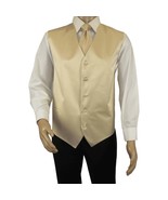 Men's Q Brand Formal Tuxedo Vest Tie and Hankie Satin #10 Beige 4X - $39.99