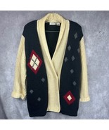 Vintage 100% Shetland Wool Cardigan Sweater M Tobria Argyle Oversized Kn... - $86.54 CAD