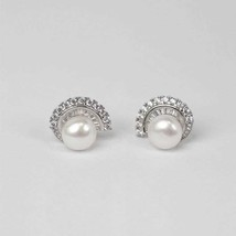 Natural Teardrop Pearl Earrings with Double Layer Sparkling Moonstones, 925 Ster - £29.23 GBP