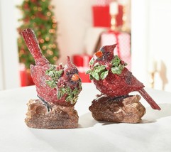 Set of 2 Glittered Cardinals Perched on Logs by Valerie - £30.88 GBP
