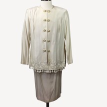 Vintage Jeffrey &amp; Dara Linda Hutley Womens Suit Set Skirt Jacket Cream S... - £55.03 GBP
