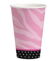 Sweet 16th Birthday Hot Pink Zebra Print 12oz Paper Cups 8 Per Pack Anim... - £8.68 GBP