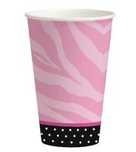 Sweet 16th Birthday Hot Pink Zebra Print 12oz Paper Cups 8 Per Pack Animal Print - £8.83 GBP