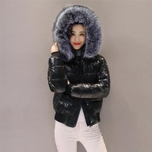 Big  2022 New Black Fashion glossy Winter Women&#39;s Jacket Waterproof Parkas Femal - £106.53 GBP