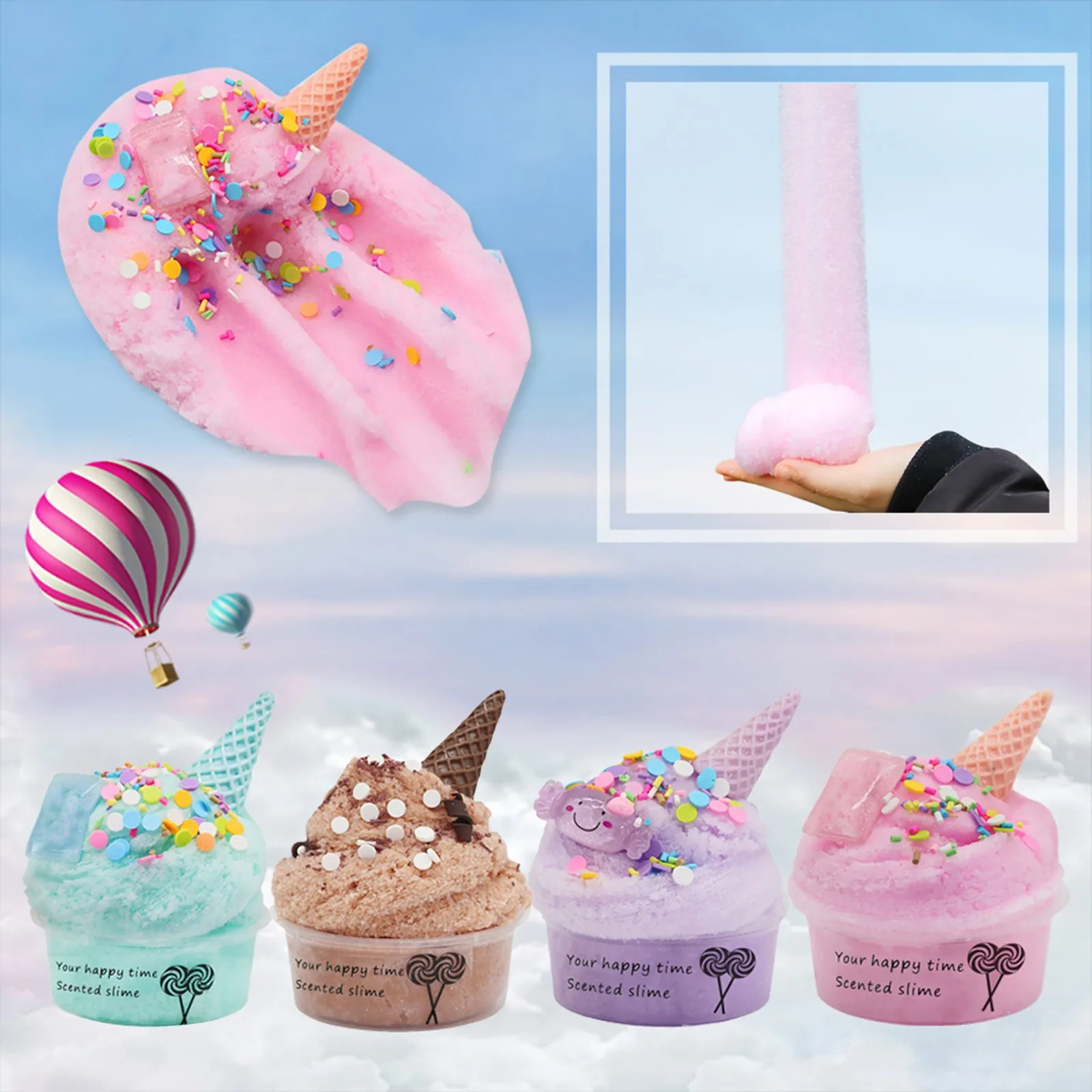 Cotton Candy Cloud Ice Creamcone Slime Swirl Scented-clay Toy Puff Slime Plastic - £11.03 GBP+