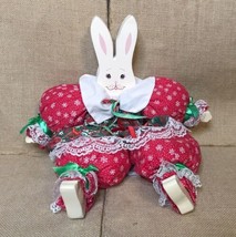 Vintage Kitsch Wood Plush Body Christmas Bunny Rabbit Decoration Holiday... - $14.85