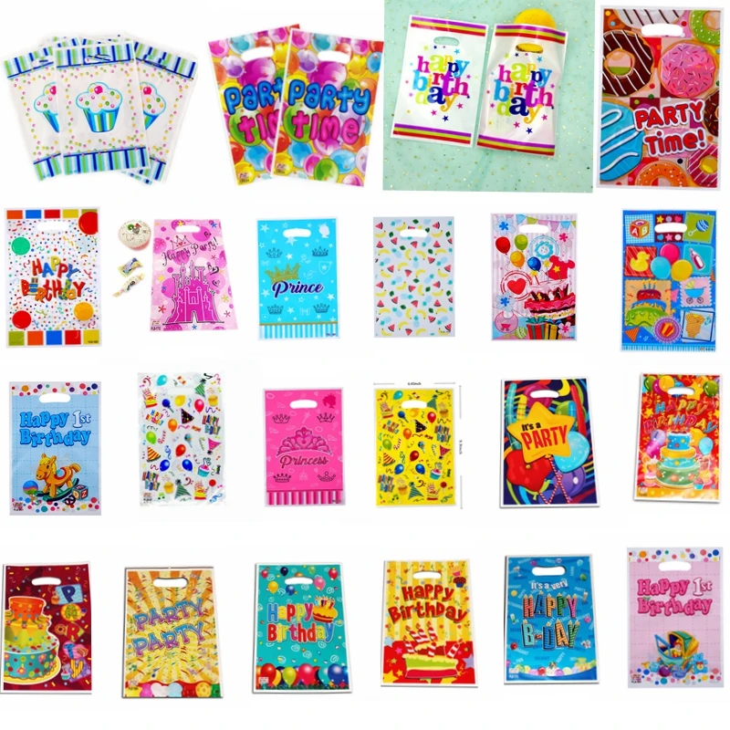 Play 10-50pcs Printed Gift Bags Polka Dots Plastic Candy Bag Child Party Loot Ba - £23.54 GBP