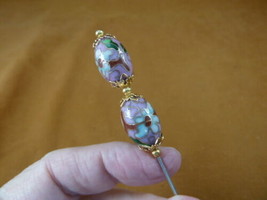 (U488) Mauve pink white oval CLOISONNE beads hatpin Pin love hat pins JE... - $14.95