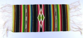 Vintage 20&quot; x 9&quot; Mexico Wood Serape, Bright colors, Loose Fringe, Hand Made - £29.33 GBP