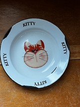 White &amp; Black Enamel w Orange Tabby Kitty Cat Head Pet Food Bowl Dish – ... - £7.55 GBP