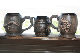 Vintage Ceramic Pottery Beer Cup Mug Tankard Stein with Small Dragon Rare 22cm - £50.23 GBP