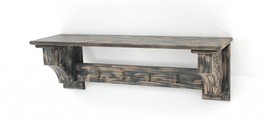 8 X 30 X 9.75 Black Vintage Wooden 4 Metal Hooks - Wall Shelf - £158.73 GBP