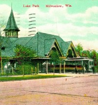 Trolly Station Lake Park Milwaukee Wisconsin WI 1913 Vtg Postcard - £13.11 GBP