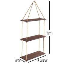 Hanging Wall 3-Part Shelf Hemp Rope Brown Wood 15-3/4W x 6D x 32H Gift New - $759.82 MXN
