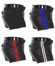 Men&#39;s Sheep Leather Black with Color Strips Half Pant Sexy Club Wear Gay... - $69.99