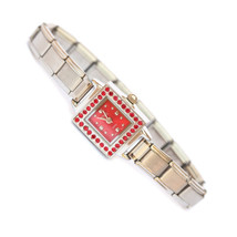 Red Square Bling Italian Charm Watch - Trendy 90s Jewelry Bracelet WW401red - £12.41 GBP